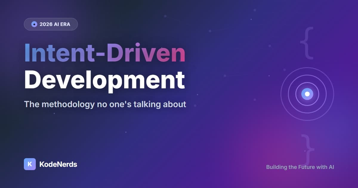 Featured blog post: As we enter 2026: The AI-era development methodology no one's talking about - Why traditional frameworks broke down in 2025—and what we're building instead. Discover intent-driven development: the methodology that delivers results with 30% of traditional team sizes.